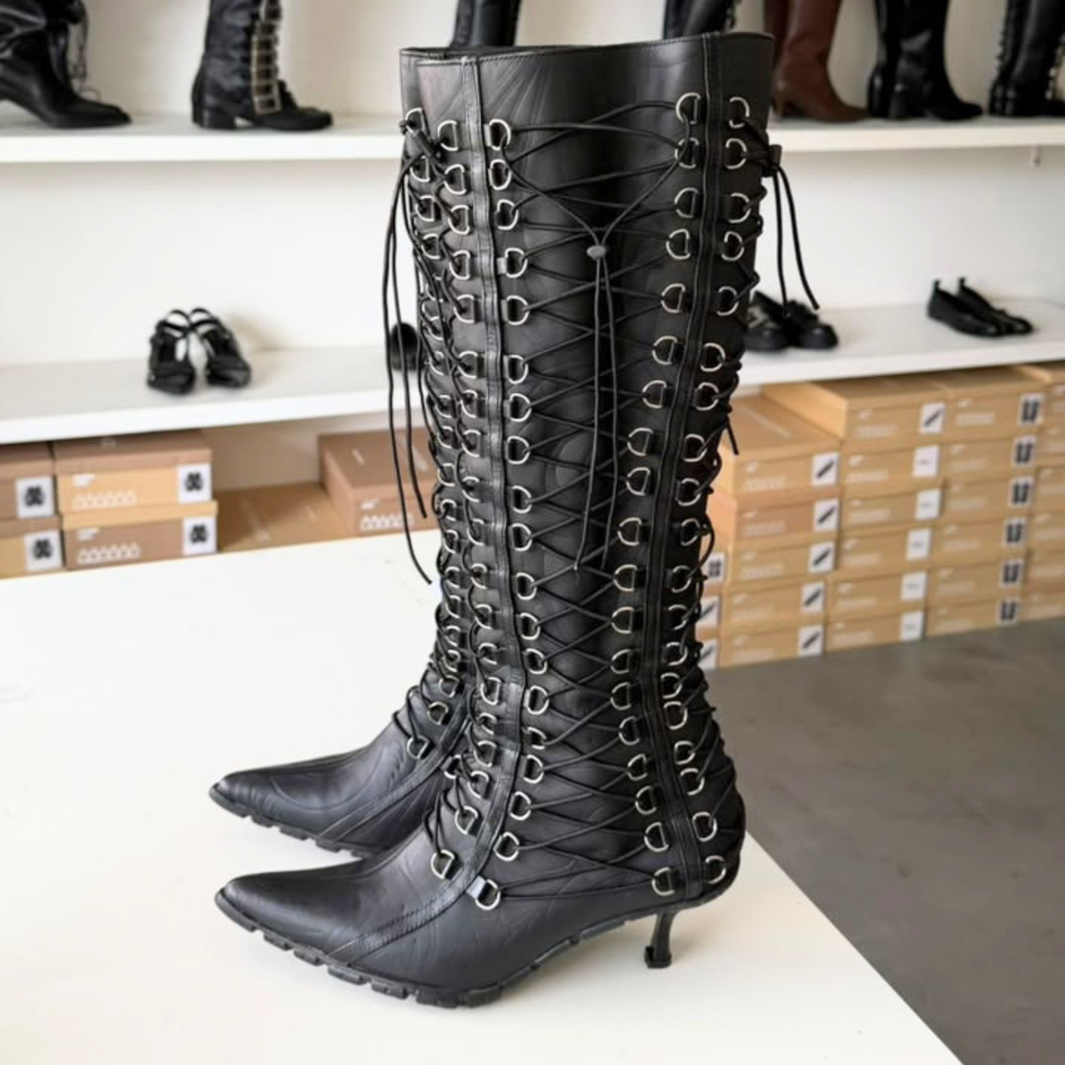 Genuine Leather Corset Boots D-Ring